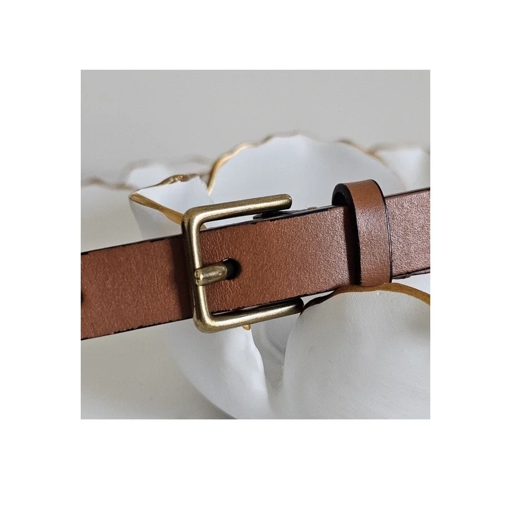 Banana Republic Dyed Calf Hair Faux Leather Brown Skinny Belt Animal‎ Print XS